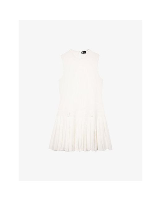 The Kooples White Sleeveless Pleated-Skirt Woven Mini Dress