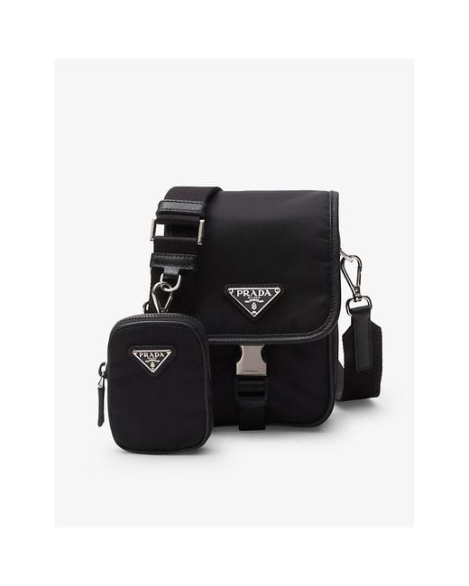 Prada Black Re-nylon Saffiano Leather And Recycled-nylon Shoulder Bag for men
