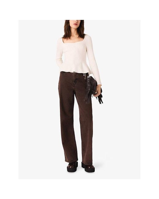 Maje Brown Flared Mid-Rise Stretch-Denim Jeans