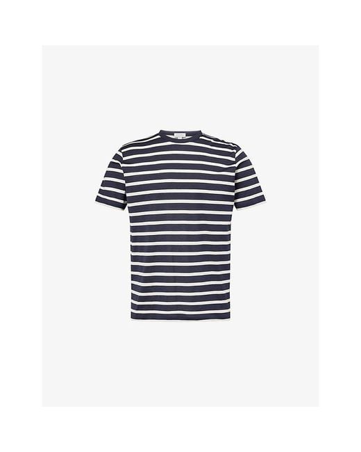 Sunspel Blue Classic Stripe Cotton T-Shirt for men