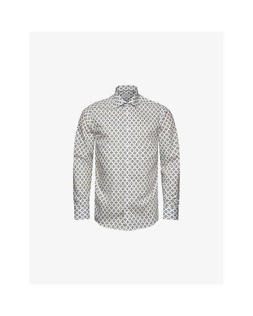 Eton of Sweden Gray Medallion-print Contemporary-fit Cotton And Lyocell Shirt for men