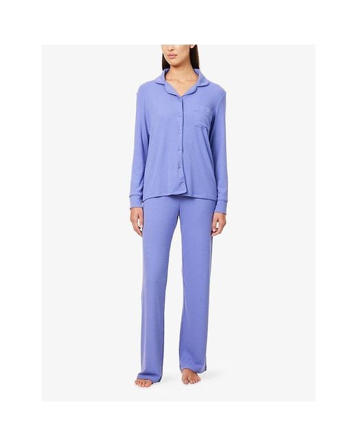 THE NAP CO Blue Stretch Long-Sleeve Modal-Jersey Pyjama Set