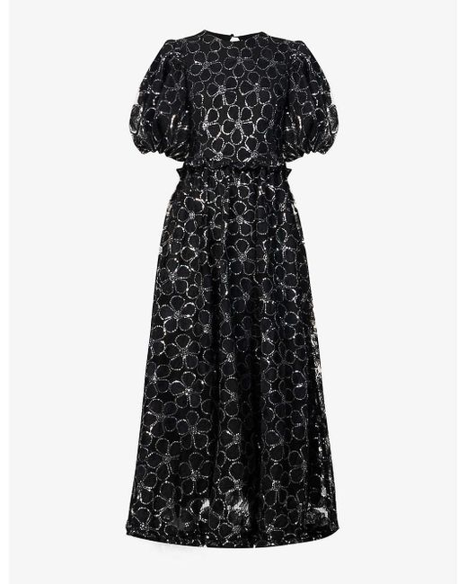 Sister Jane Enchanted Floral Sequined Tulle Midi Dress in Black | Lyst
