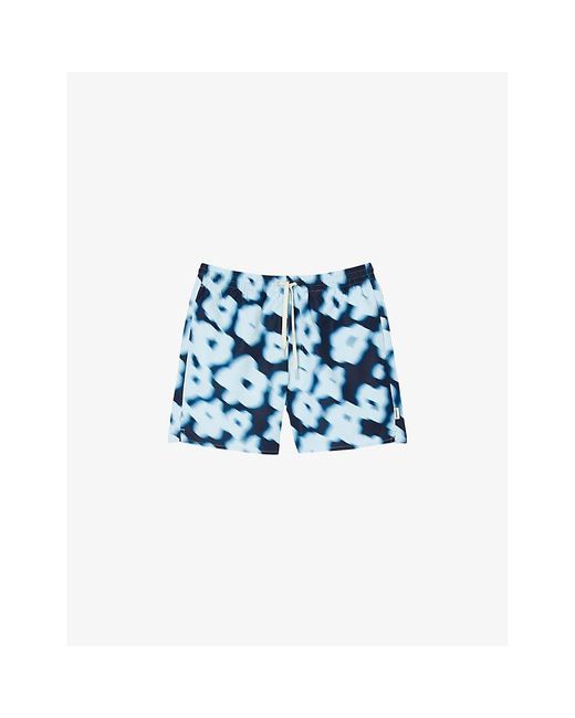 Sandro Blue Floral-print Elasticated-waist Woven Swim Shorts for men