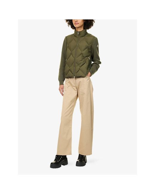 Moncler Green Padded Zip-Up Wool And Cashmere-Blend Cardigan