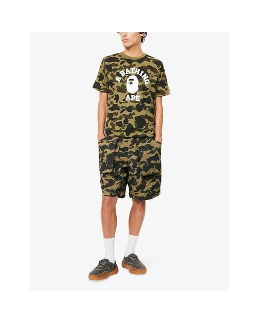 A Bathing Ape Green Crinkle Camo Printed Cotton Shorts for men