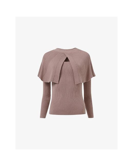 eem Pink Ribbed Cape-Detail Knitted Jumper