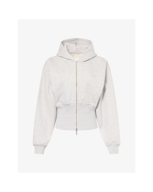 Lounge Underwear White Zip-Up Fitted-Waist Cotton-Blend Hoody