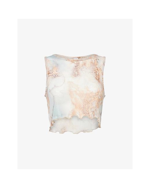 Gracejacob White Cloud Printed Mesh Top