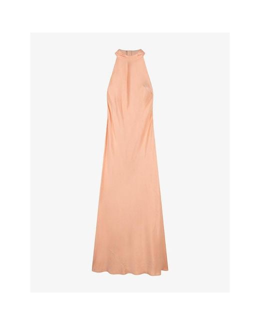 OMNES Orange Milos High-Neck Satin Maxi Dress