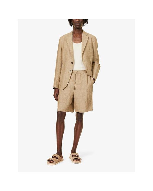 Emporio Armani Natural Relaxed-fit Elasticated-waistband Linen Shorts for men