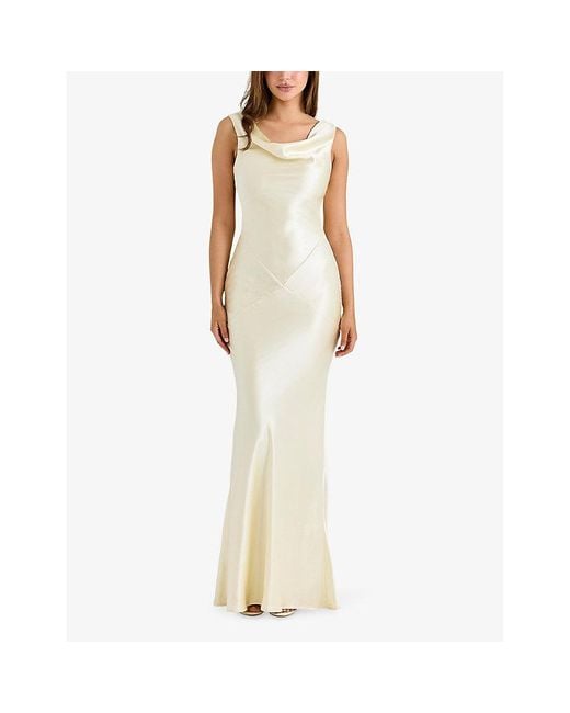 House Of Cb White Safaira Cowl-Neck Satin Maxi Dress Xs (A-C Cup)