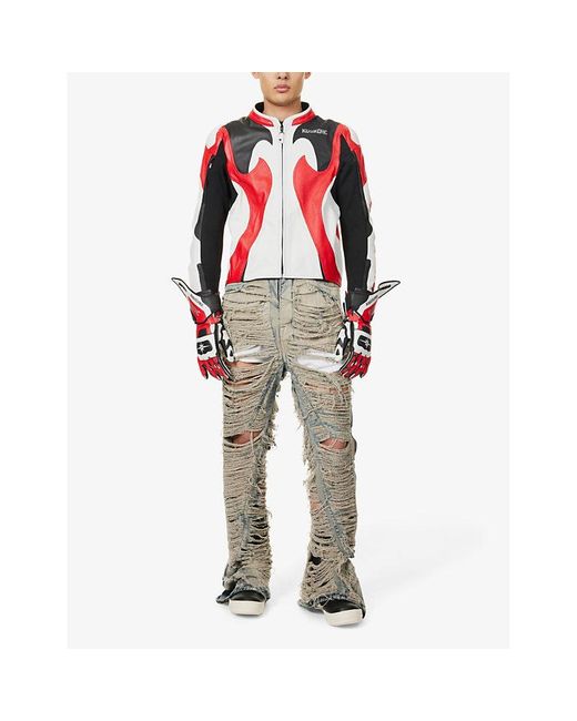Kusikohc Red Spidi Burn Rider Contrast-panel Leather Jacket for men