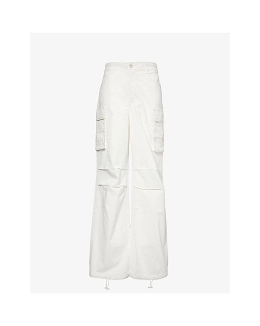 GOOD AMERICAN White Drawstring-waist Wide-leg Mid-rise Stretch-cotton Trousers