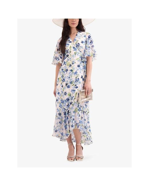 Phase Eight Blue Juliette Floral-Print Metallic-Woven Midi Dress