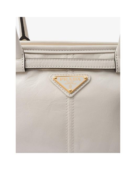 Prada White Brand-plaque Medium Leather Shoulder Bag