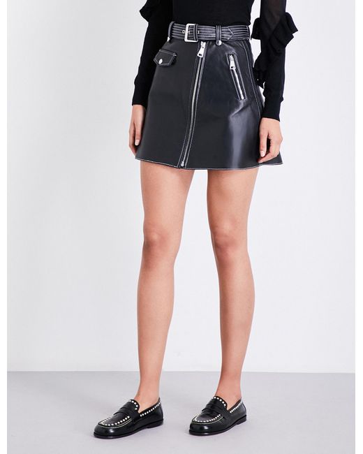 Maje Black Jouki A-line Leather Skirt