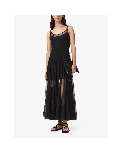 AllSaints Black Harmonia Round-Neck Woven Maxi Dress