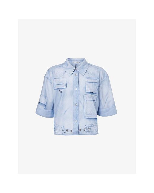 Acne Blue Shona Cargo-pocket Cotton Shirt