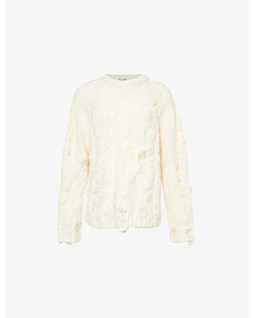 Acne White Kolda Cable-knit Relaxed-fit Wool Jumper