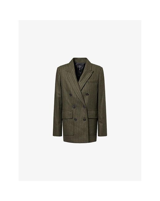ME+EM Green Town To Country Relaxed Pinstripe Wool-Blend Blazer