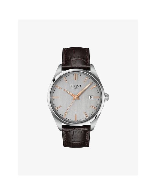 Tissot Gray Pr 100 Stainless Steel And Leather Quartz Watch