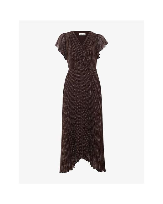 Phase Eight Brown Louisa Pin-Spot Wrap Woven Midi Dress