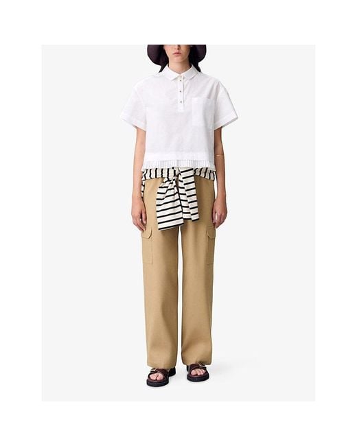 Claudie Pierlot White Pleated-Hem Patch-Pocket Cotton Top
