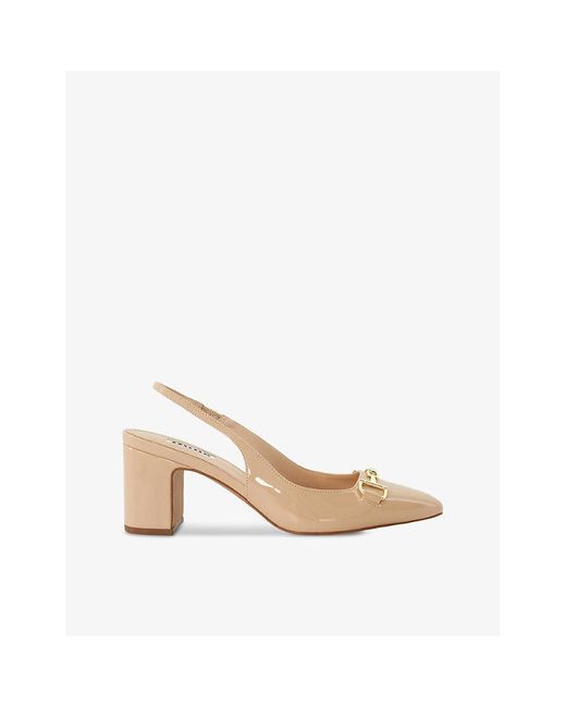 Dune Natural Detailed Pointed-toe Faux Patent-leather Slingback Heels