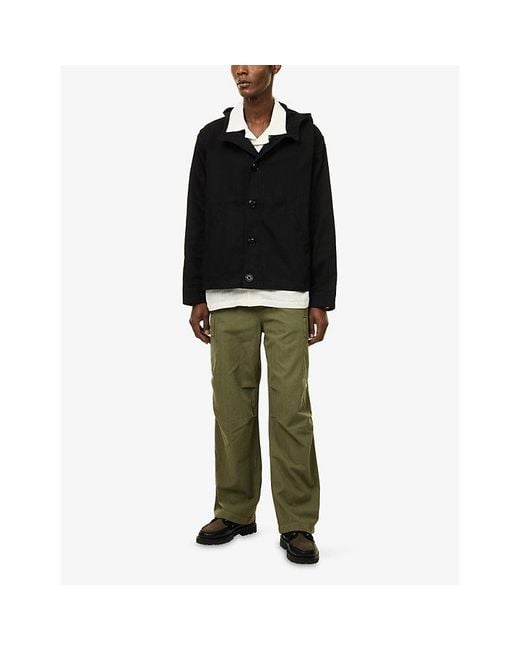 Palmes Black Hooded Herringbone Cotton Jacket for men