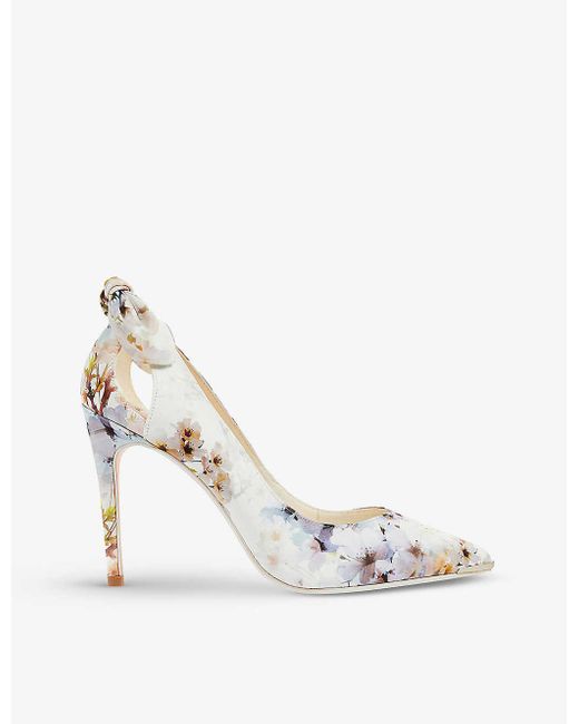Ted Baker Mishia Floral-print Satin Court Shoes in White | Lyst