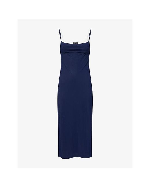 Miu Miu Blue Logo-Patch Layered Jersey Midi Dress