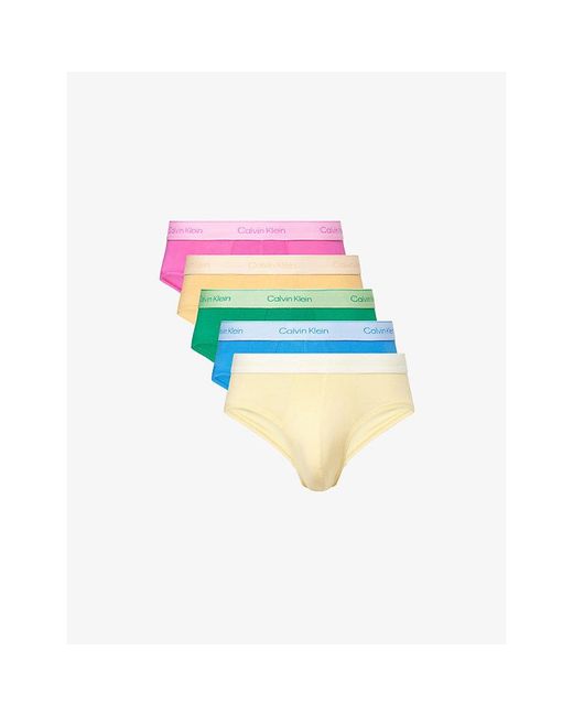Calvin Klein Blue Icon Pride Pack Of Five Stretch-Cotton Hip Briefs for men