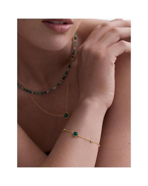 Astley Clarke White Luna Lapis Station 18Ct- Plated Sterling- Created Sapphire And Agate Bracelet