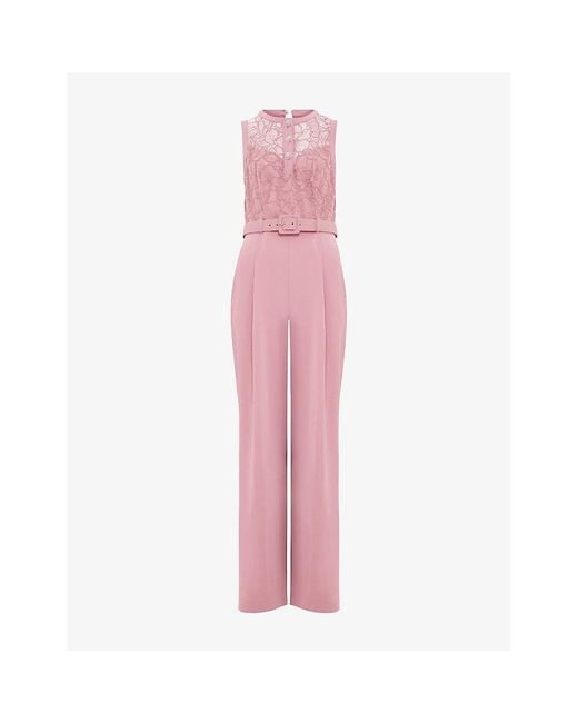 Phase Eight Pink Petite Ivanna Lace-Embroidered Woven Jumpsuit