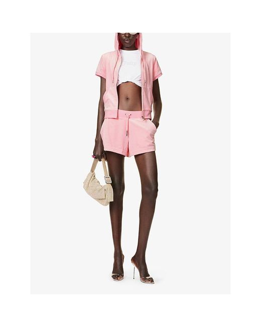 Juicy Couture Pink Eve Logo-embroidered Mid-rise Stretch-velour Shorts X