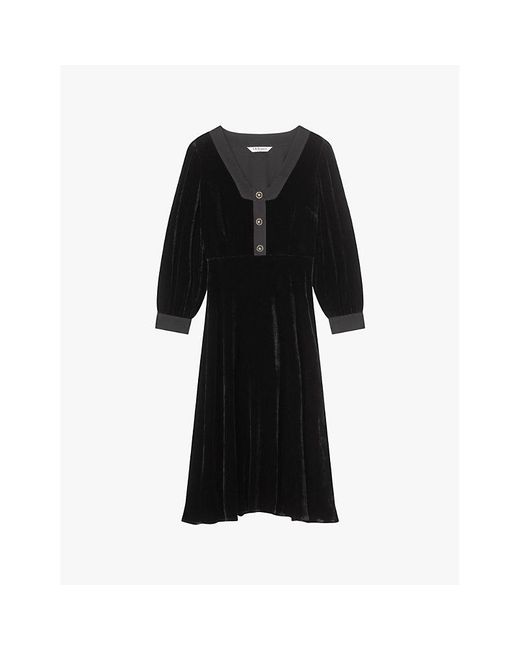 L.K.Bennett Black Cordelia Satin-Trim Velvet Midi Dress
