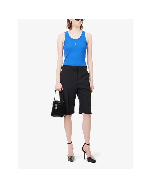 Givenchy Blue Logo-plaque Ribbed Stretch-cotton Tank Top