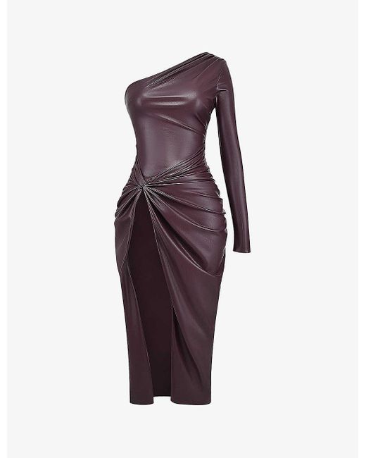 House Of Cb Purple Octavia Twist-knot Faux-leather Maxi Dress