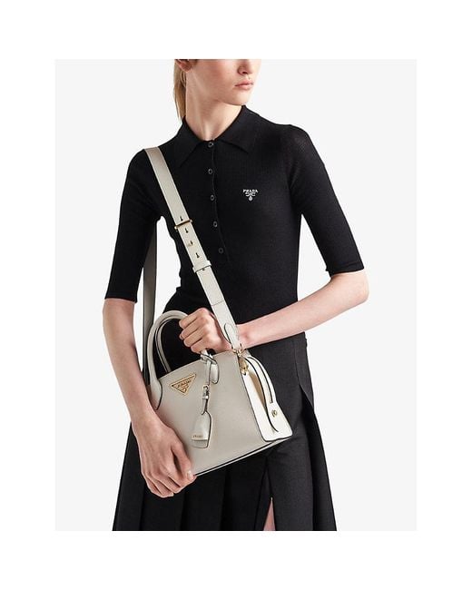 Prada Natural Kristen Saffiano Mini Leather Top-handle Bag