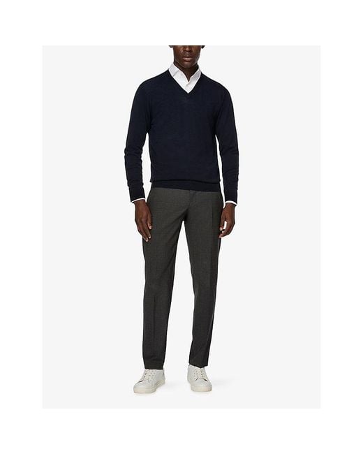 Boggi Blue V-Neck Merino Wool Jumper for men