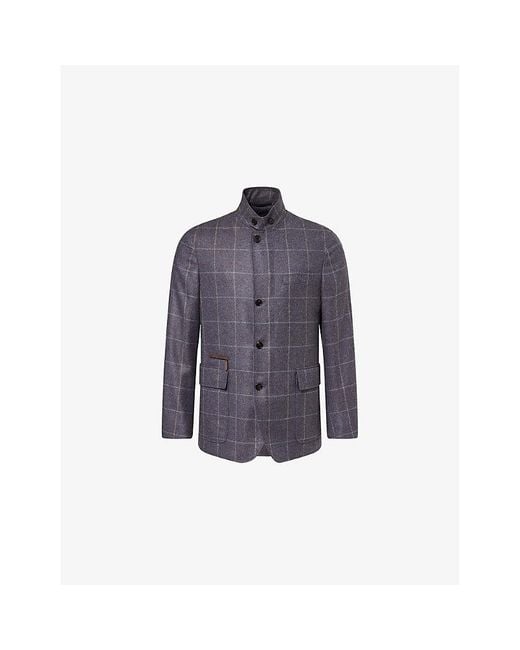 Dunhill Blue Windowpane Checked Wool-Cashmere Blend Jacket for men