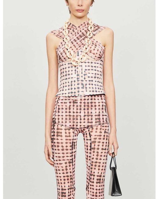 CHARLOTTE KNOWLES Pink Anti Checked Stretch-woven Top