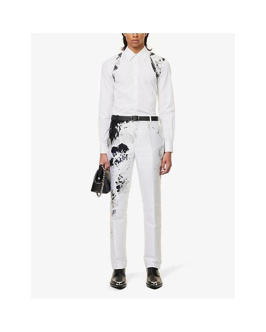 Alexander McQueen White Harness Graphic-print Regular-fit Cotton-poplin Shirt for men