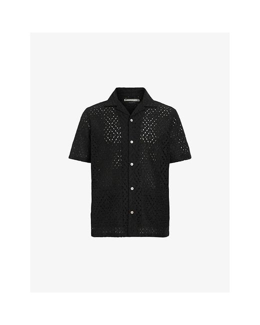 AllSaints Black Quinta Embroidered Relaxed-fit Organic-cotton Shirt X for men