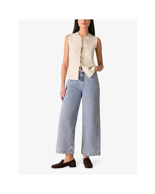 Whistles Natural Tie-Front Sleeveless Stretch-Knit Tank Top