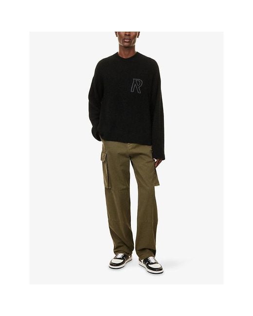 Represent Black Intarsia-Logo Brushed Knitted Jumper for men