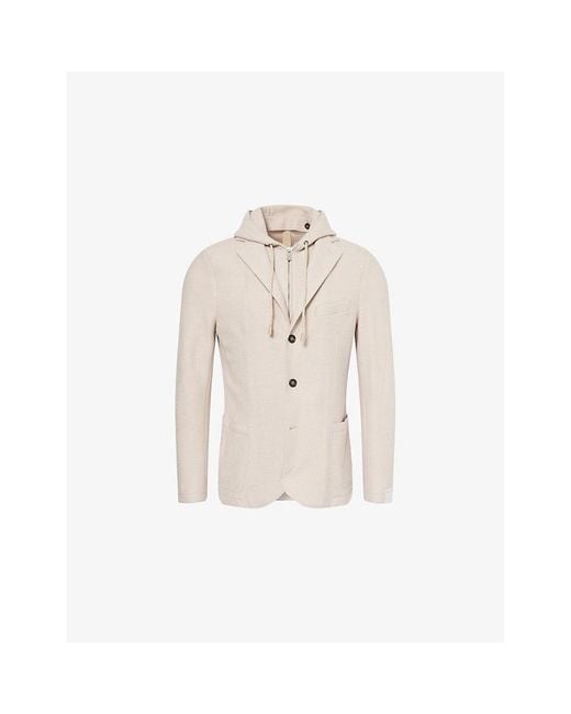 Eleventy Natural Three Roll Hooded Wool Jacket for men