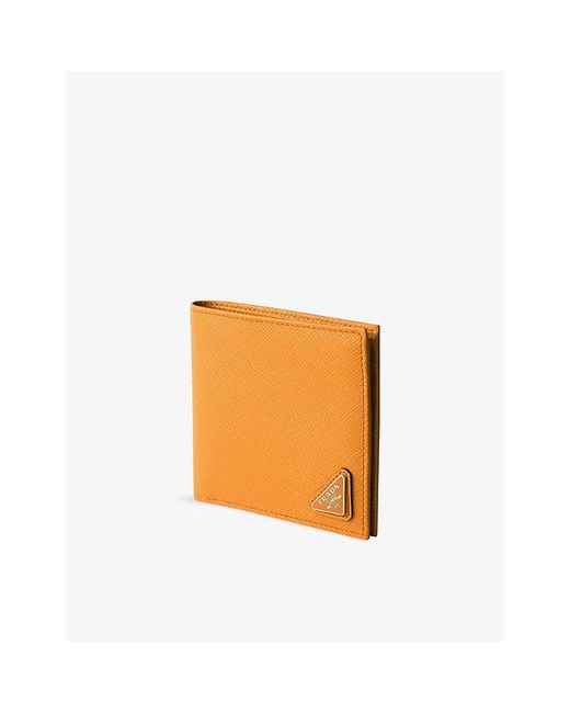 Prada Orange Logo-Plaque Saffiano Leather Wallet for men