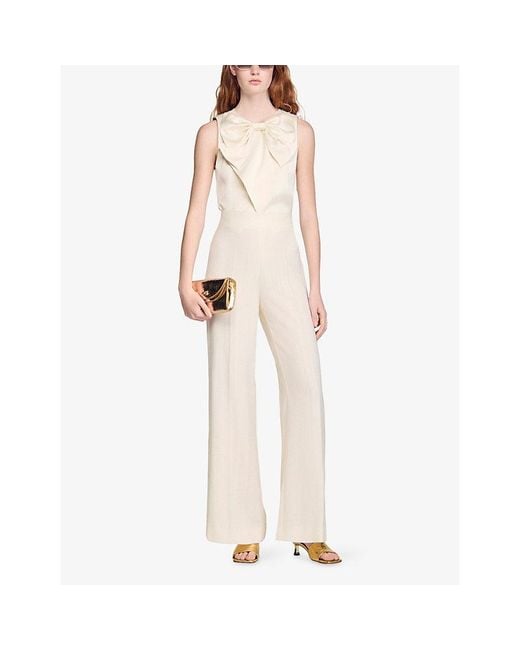 Sandro Natural Wide-Leg High-Rise Woven Trousers